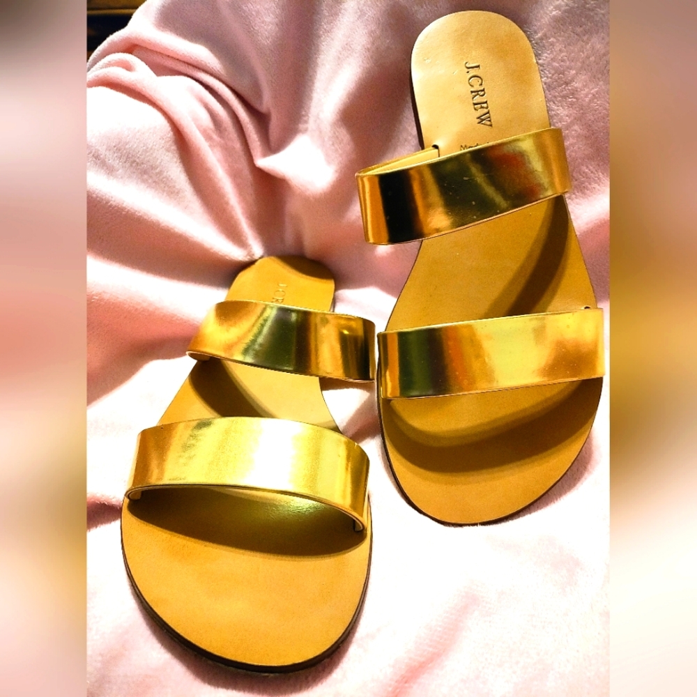 J CREW Gold Metallic Mirror Sandals sz8